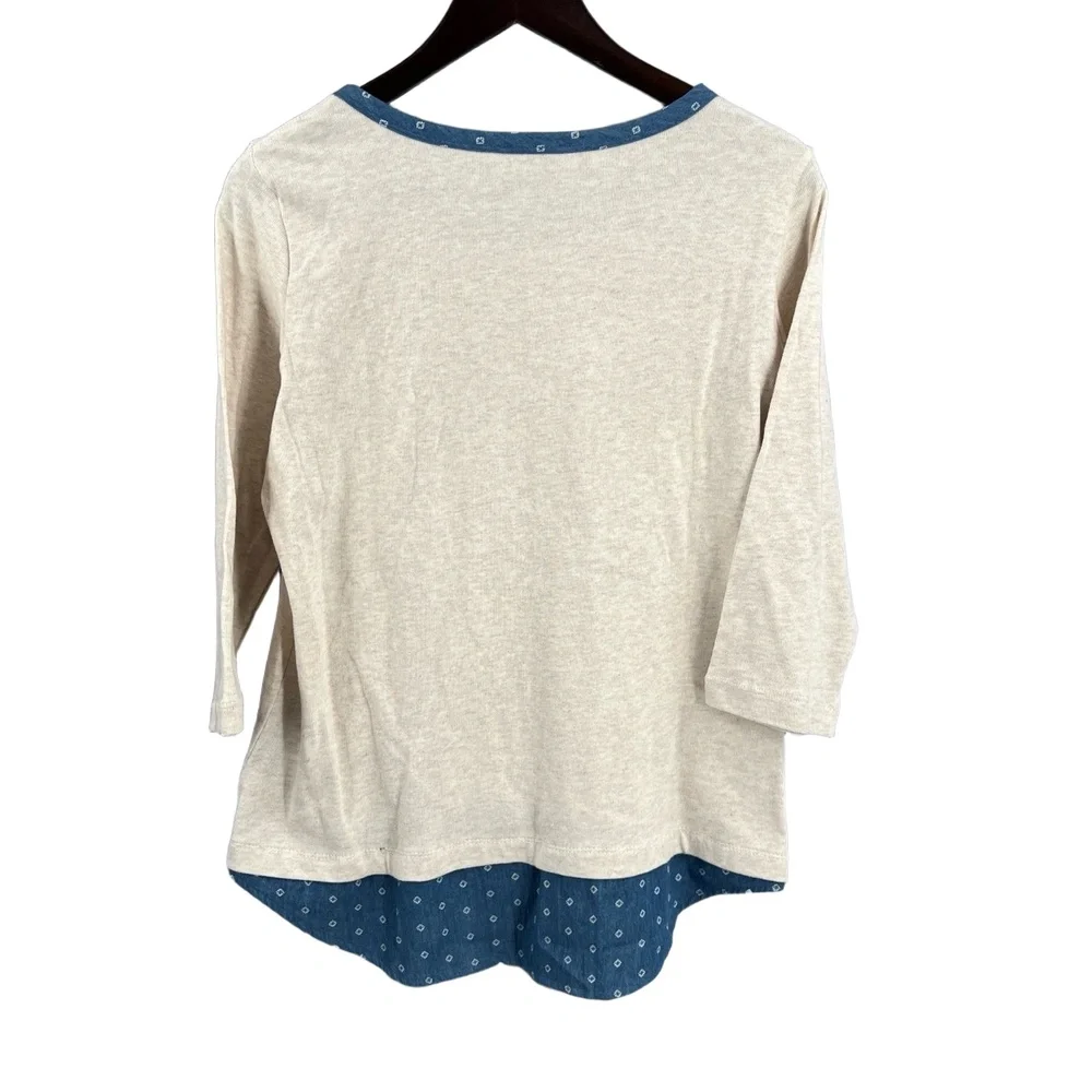 Westbound Petite Layered Look Sweater Beige Blue‎ Hem Faux Shirt PL New